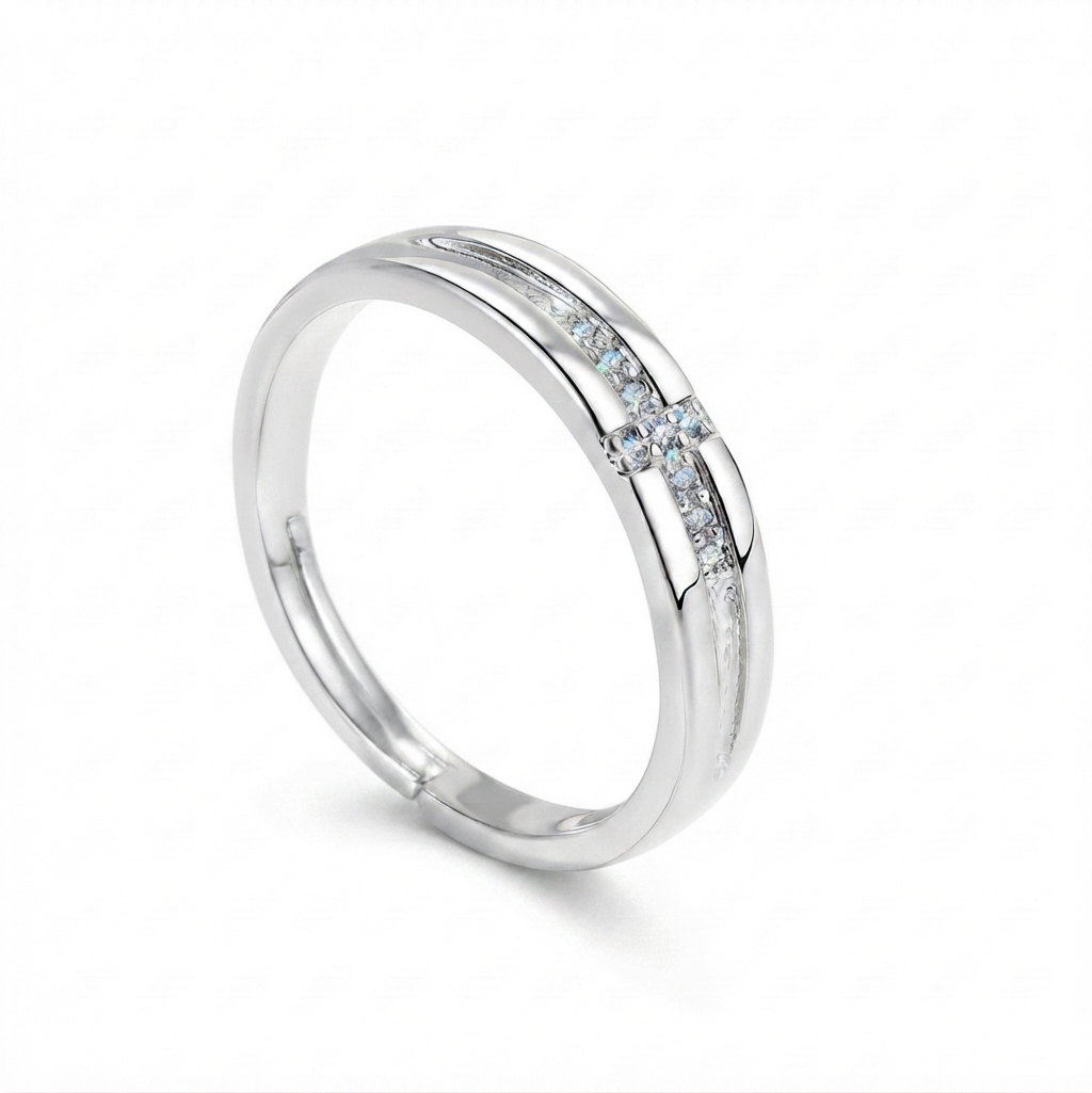 Cross zircon diamond ring